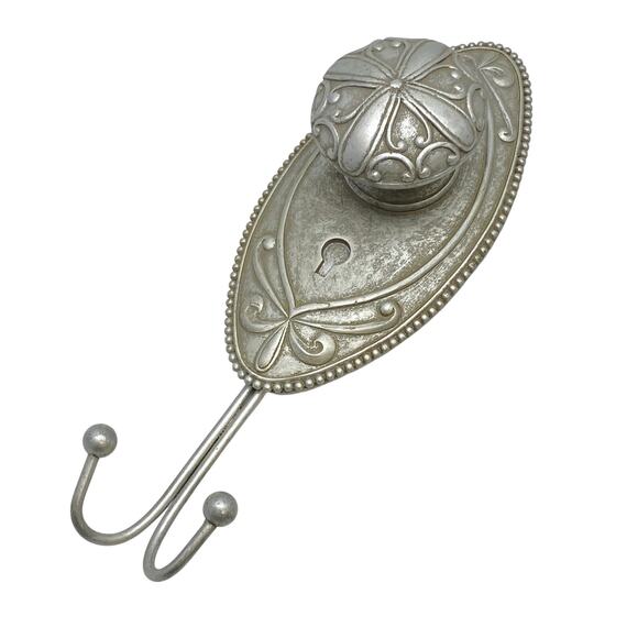 Cottage Chic Rustic Style Silver Ornate Door Knob Oval Robe Hat‎ Towel Wall Hook - Picture 1 of 5